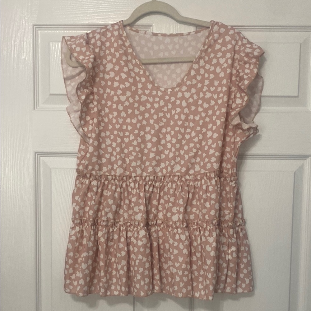 Chic Pink Heart Ruffle Top
